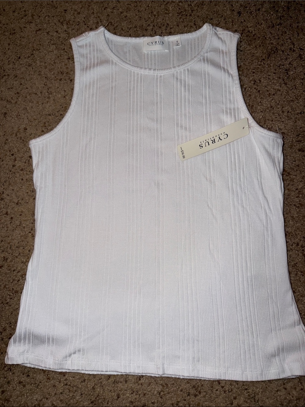 Cyrus white Ribbed Tank - Sleeveless Top